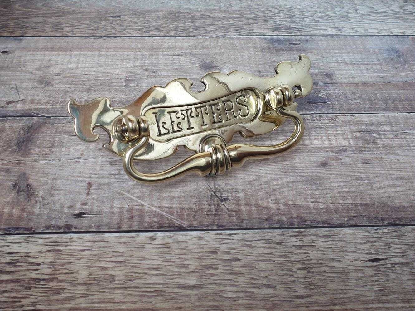 Small Art Nouveau Brass Letter Box With Knocker: Small Postal Knocker
