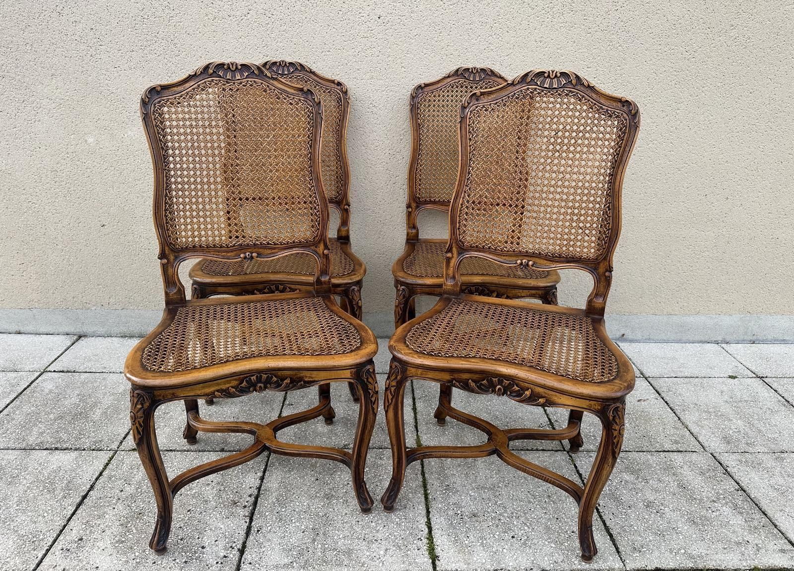 Original French Set Of Carved Louis Style Cane Dining Chairs photo 695.0