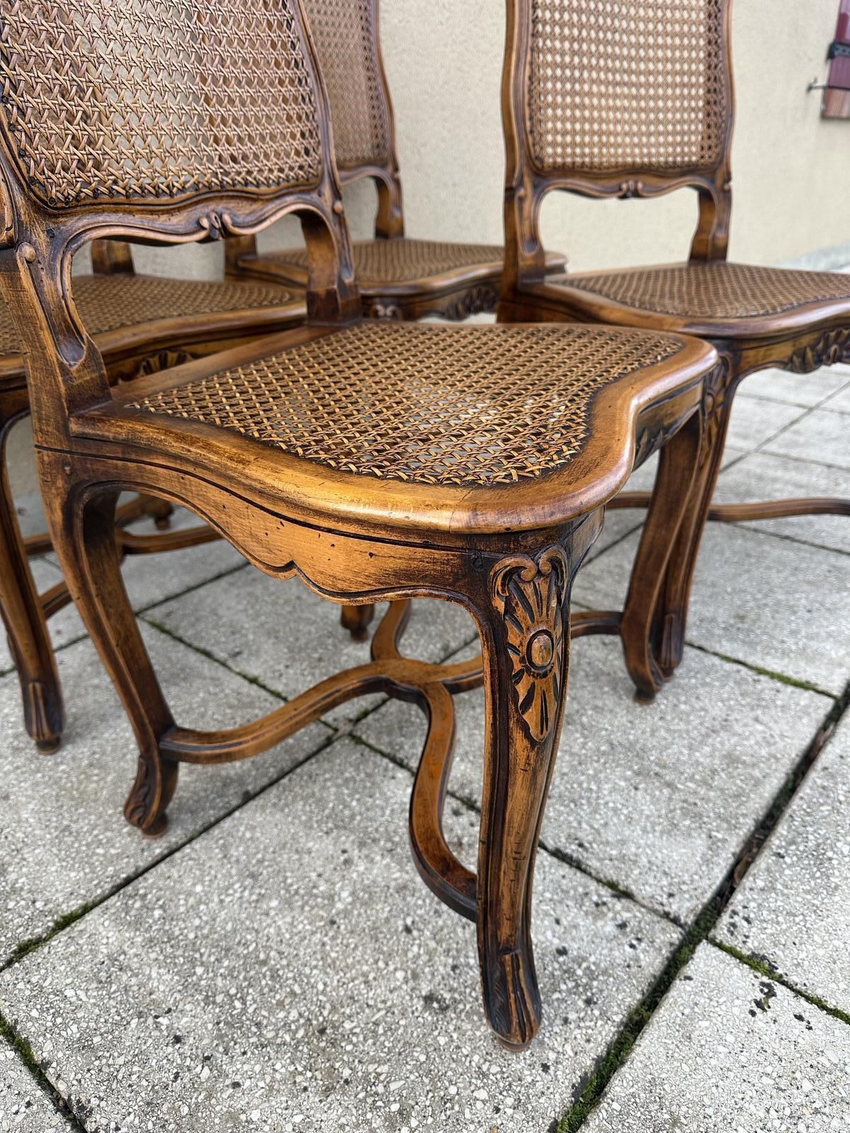 695.0 Original French Set Of Carved Louis Style Cane Dining Chairs photo