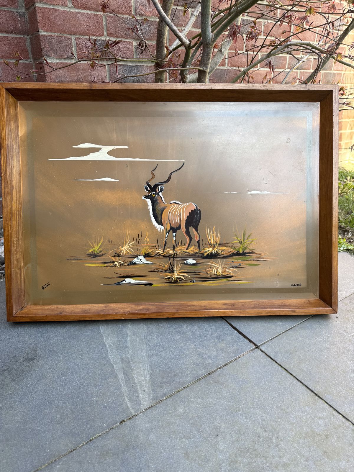 Large 80cm Signed T. Battis Hand Painted Copper Art   Kudu   African Safari Ltd