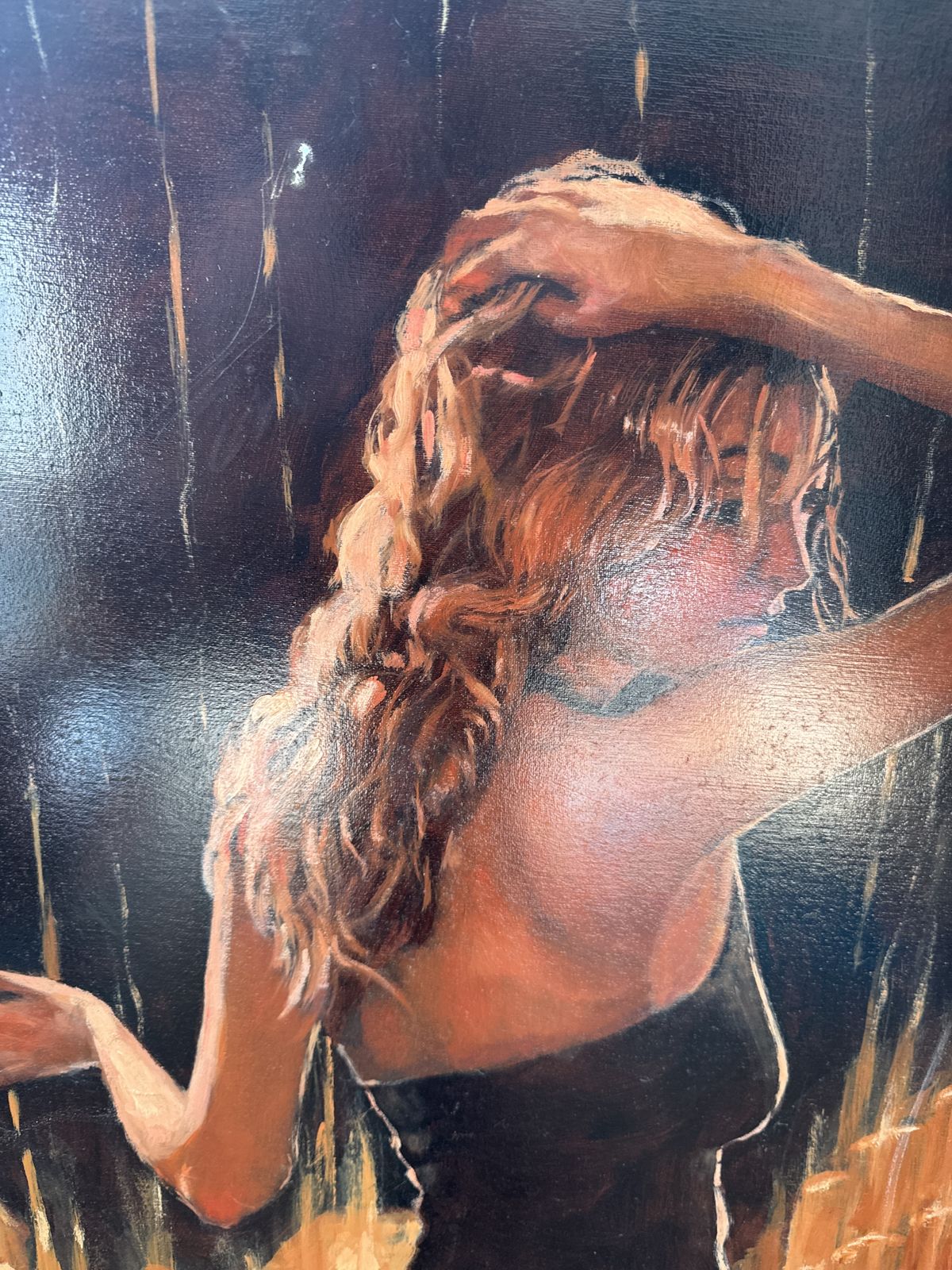 Striking Signed Contemporary Canvas  Elegant Female Figure In Warm Tones photo for sale