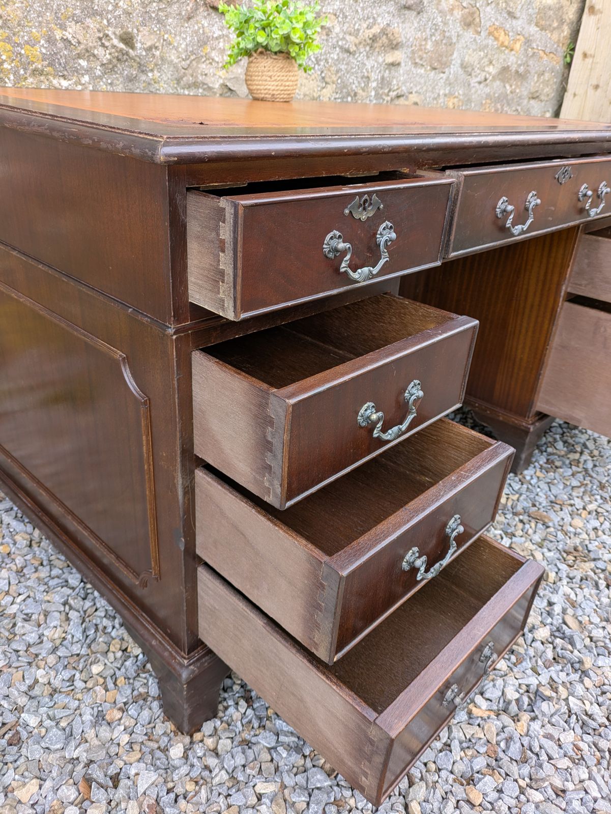 Vintage Tan Leather Top Captains Pedestal Desk photo Furniture