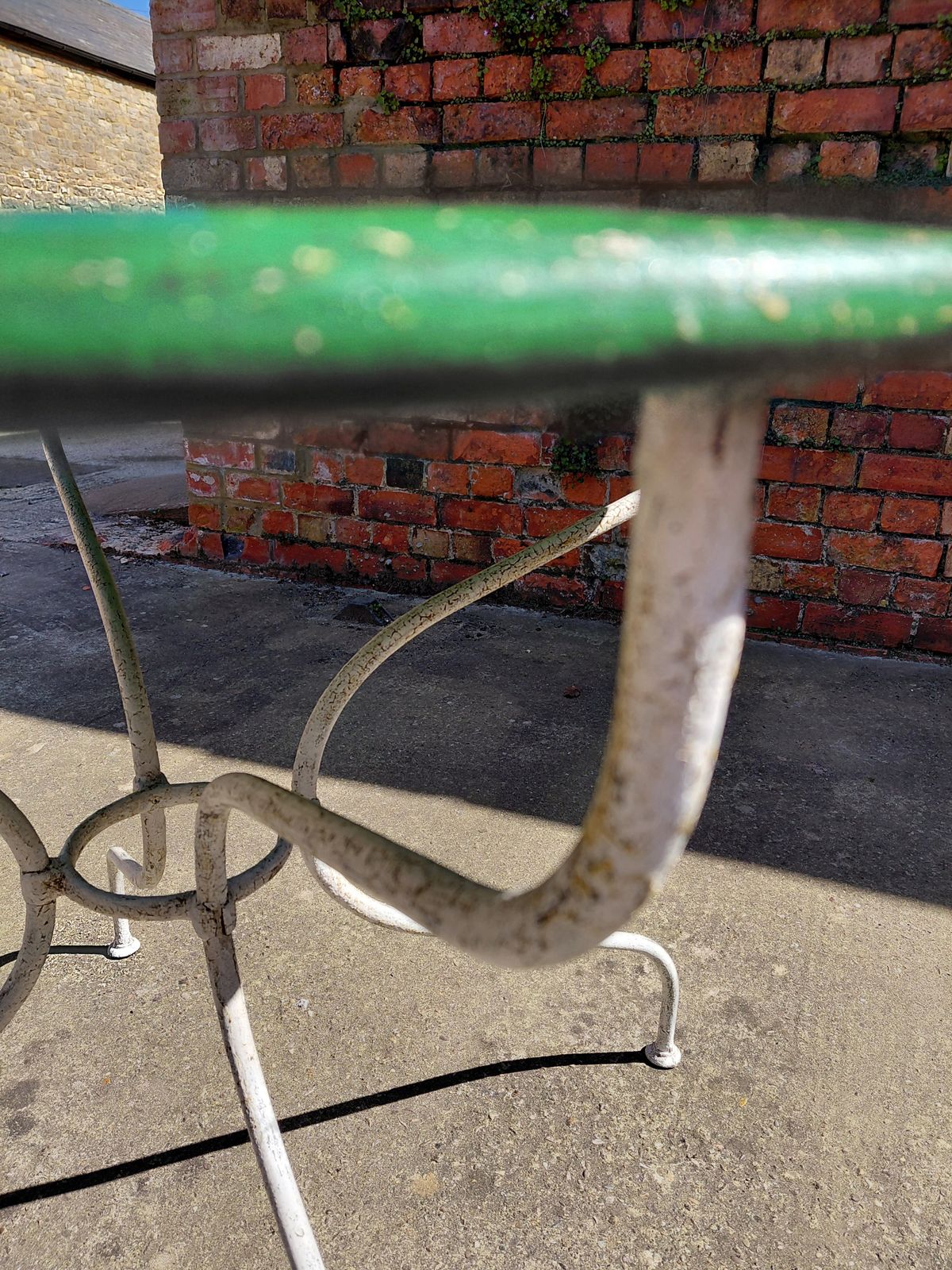 Antique French Large Wrought Iron & Zinc Topped Garden Table photo vinterior