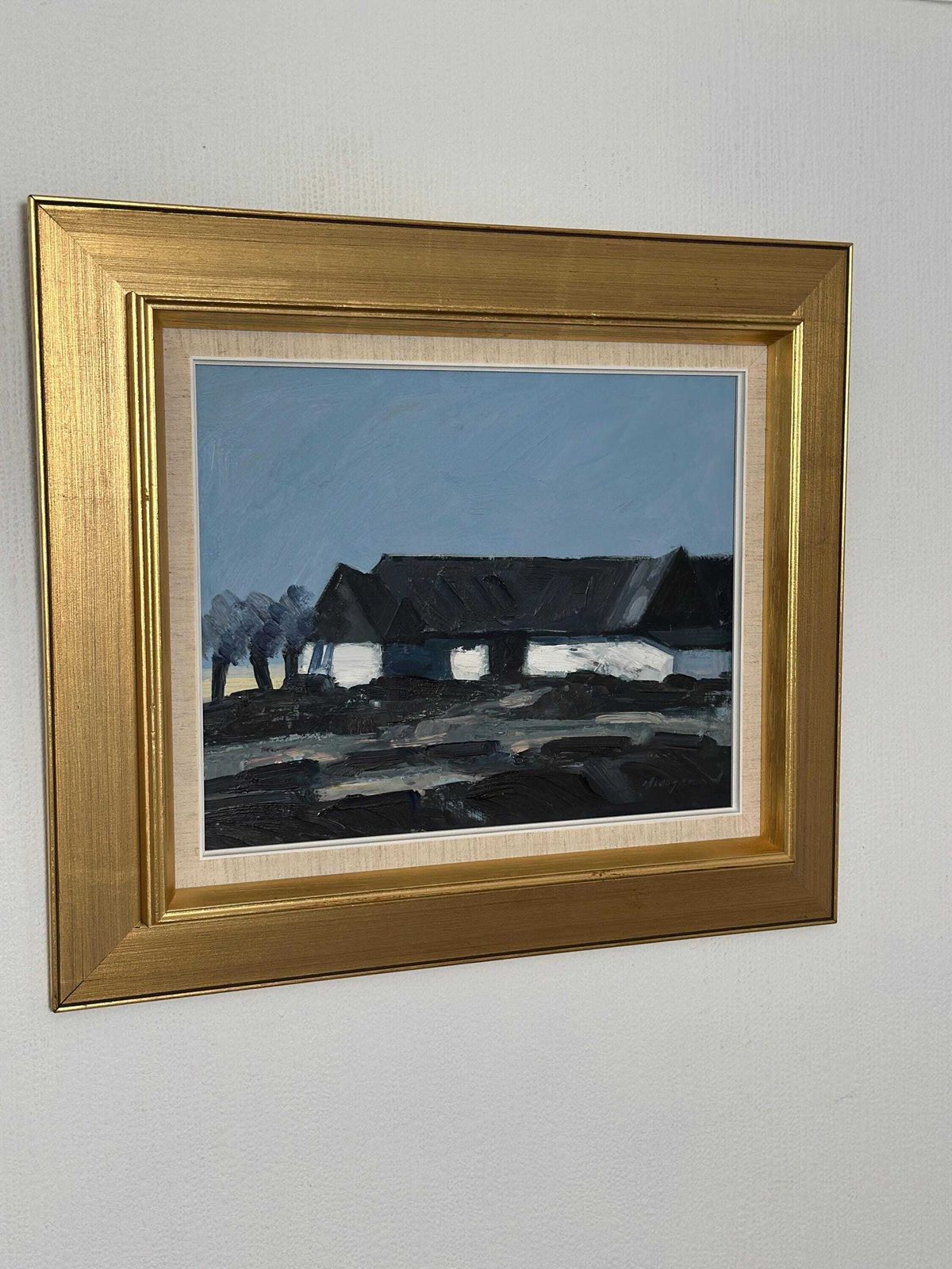 Original Mid Century Swedish Oil On Canvas – “Farm Motif” By Bengt Hillgrund – Vintage & Framed – 51 × 59 Cm (20.1" × 23.2") photo furniture