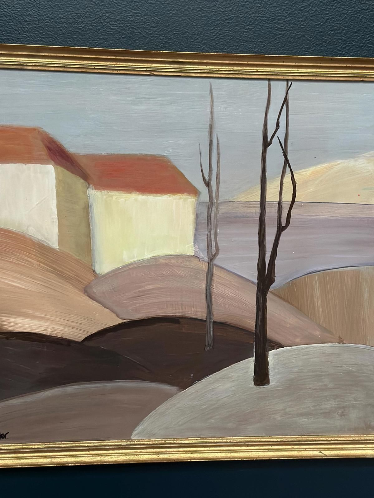 Original Swedish Oil On Panel – “Houses With Red Roofs” By Martina Möller – Contemporary – 54 × 45 Cm (21.3" × 17.7") photo 305.0