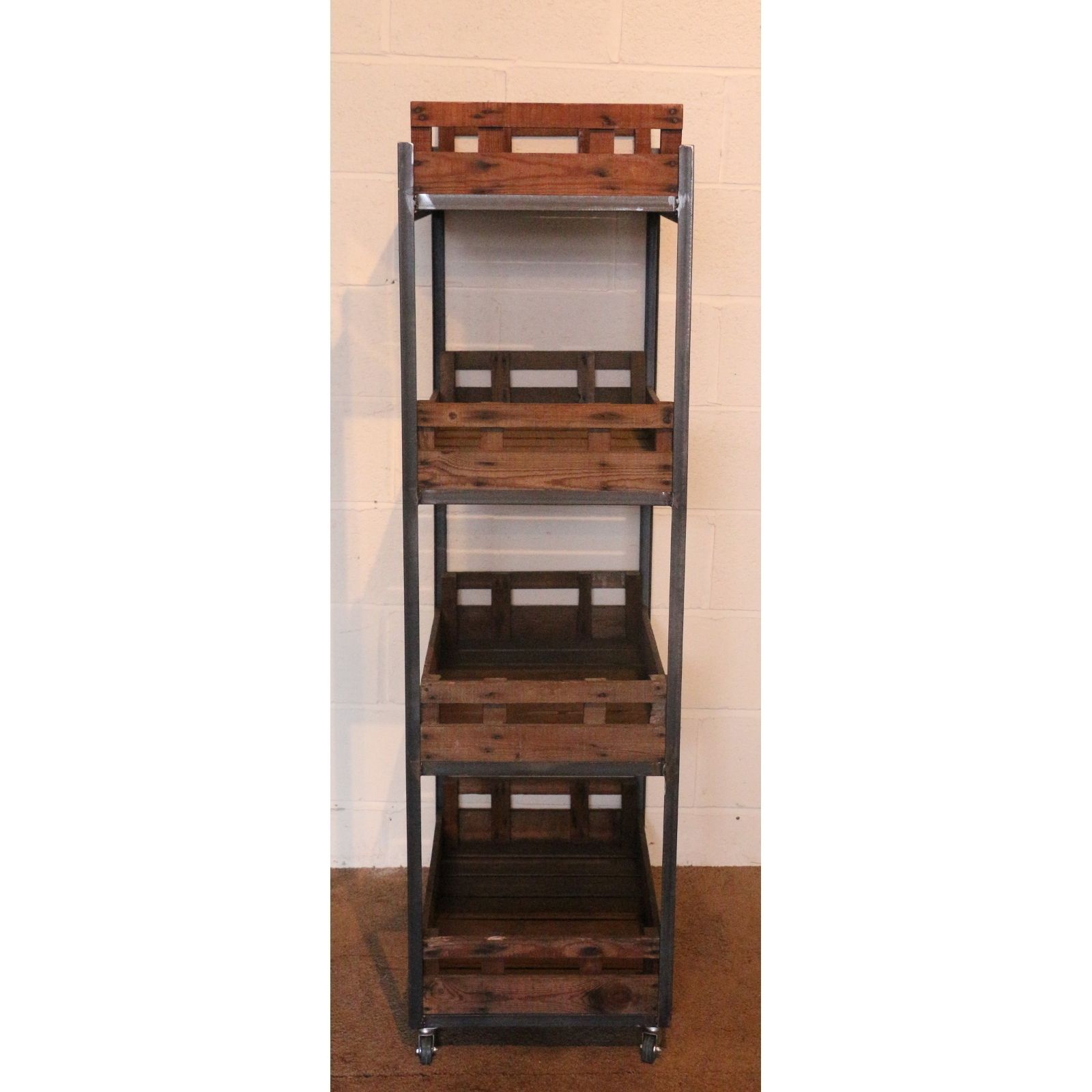 Large Rustic Bakers Rack, Shop Display Stand, Storage Rack, Kitchen Stand, Set With Flat Potato Chitting Trays photo for sale