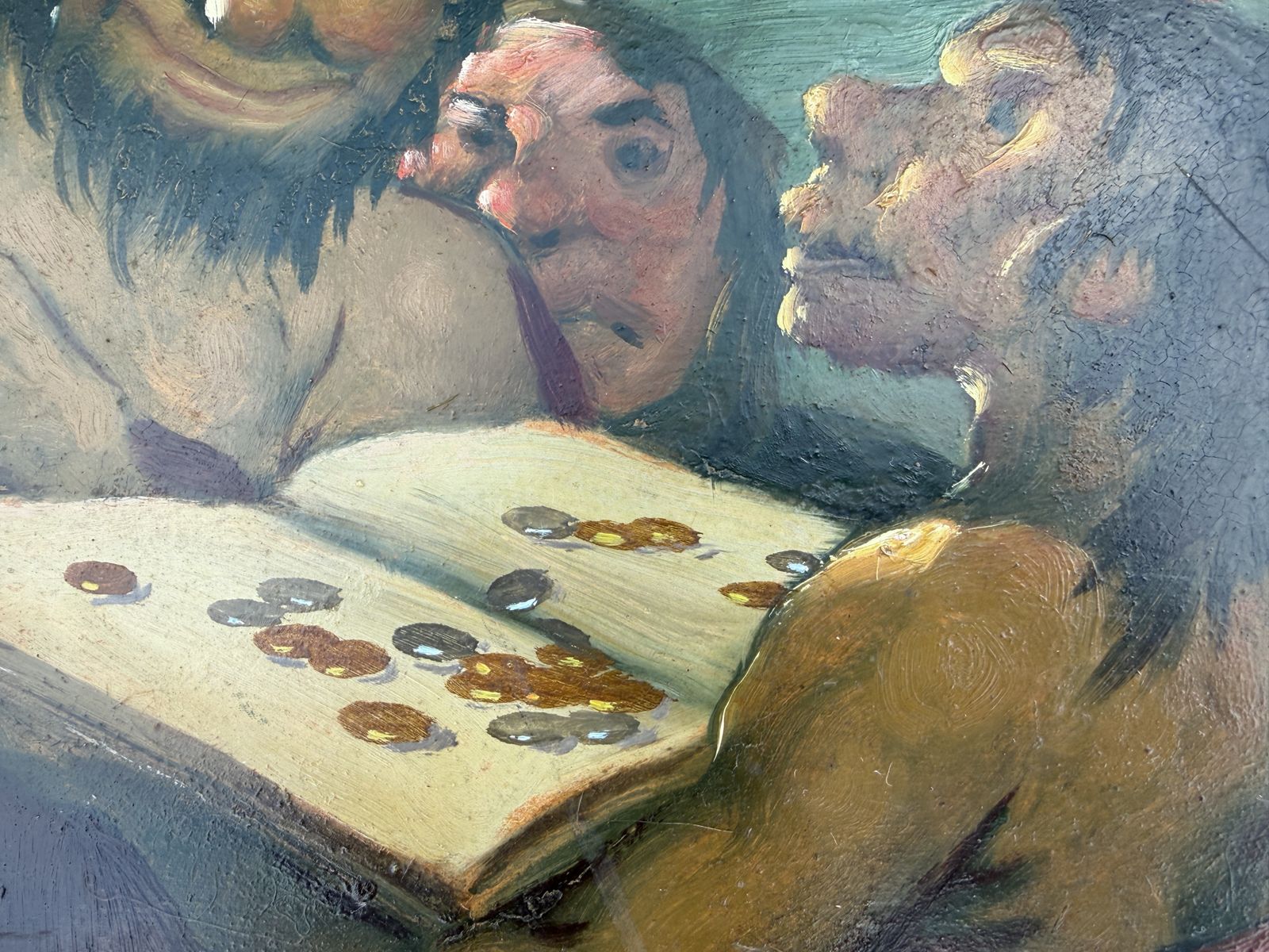 Daniel Sabater Salabert Grotesque Expressionist Figural Scene Paris Symbolist Spanish Oil Painting 1940s photo for sale