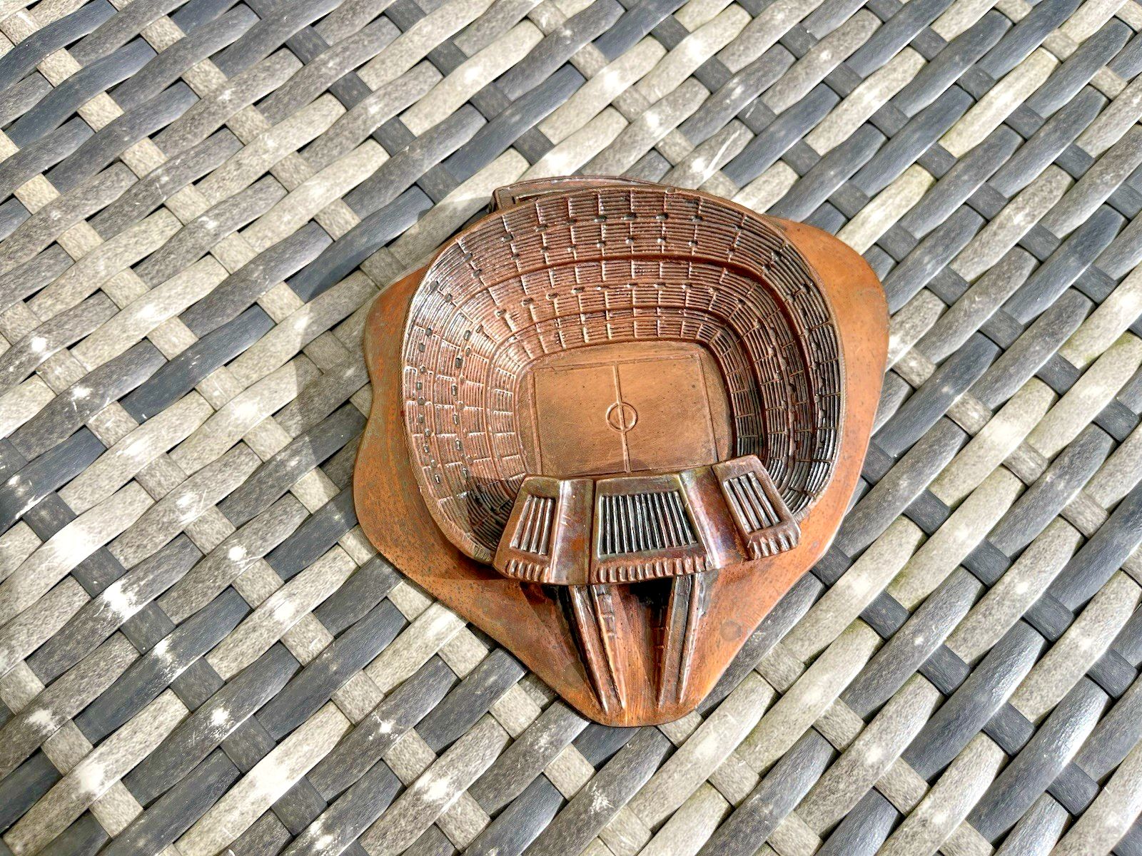 Vintage 60's Copper Camp Nou Barcelona Football Stadium Desk Ashtray Paperweight photo 120.0