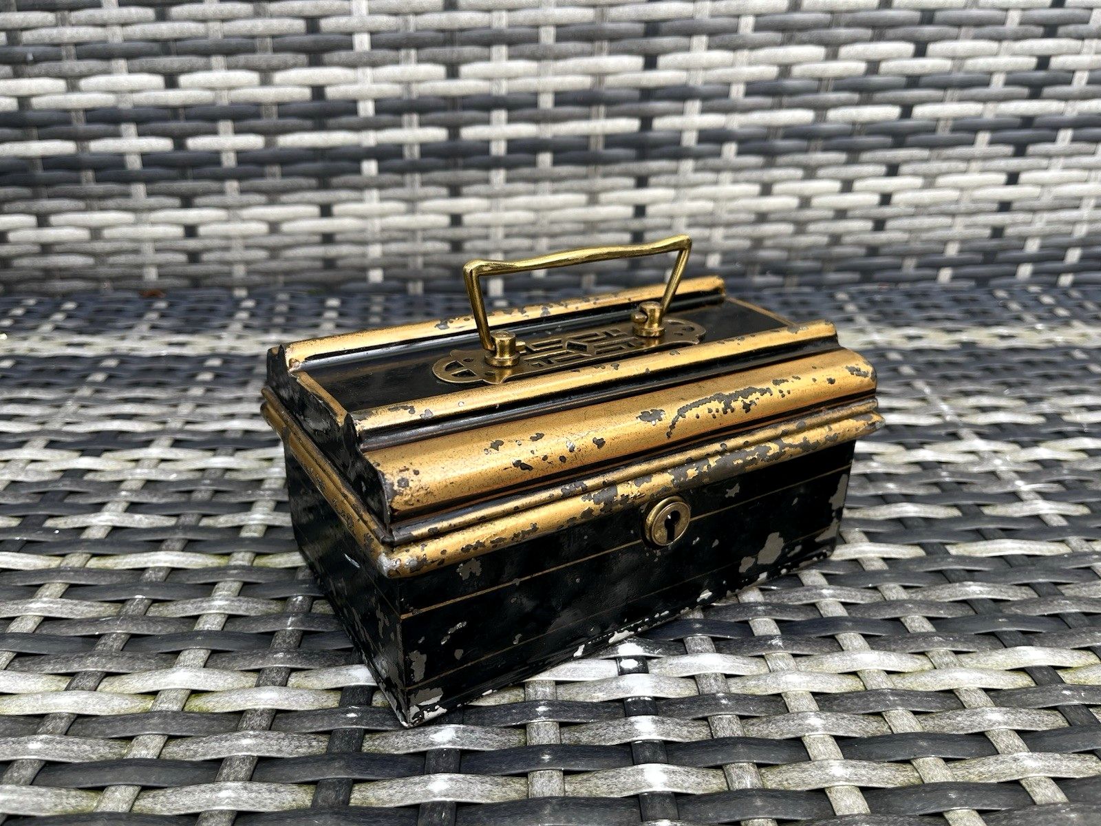 Antique Art Nouveau Jones Brothers Secure Lever Safe Cash Money Box Chest Tin photo furniture