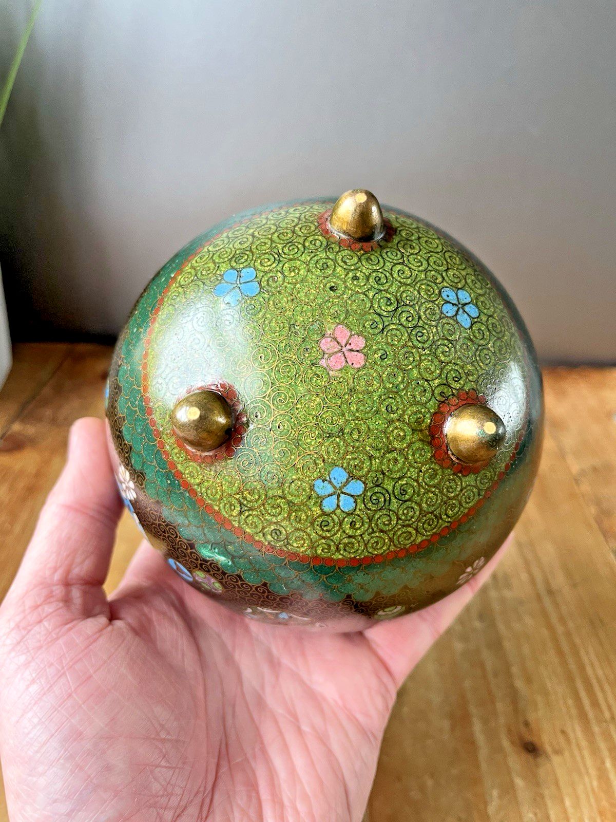 Antique Japanese Meiji Period Cloisonne Enamel Floral Lidded Ginger Spice Jar photo vintage