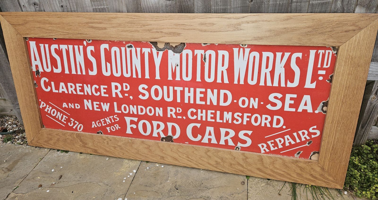 Large Rare Original Austin Motor Works Ltd "Agents Of Ford" Enamel Sign Framed
