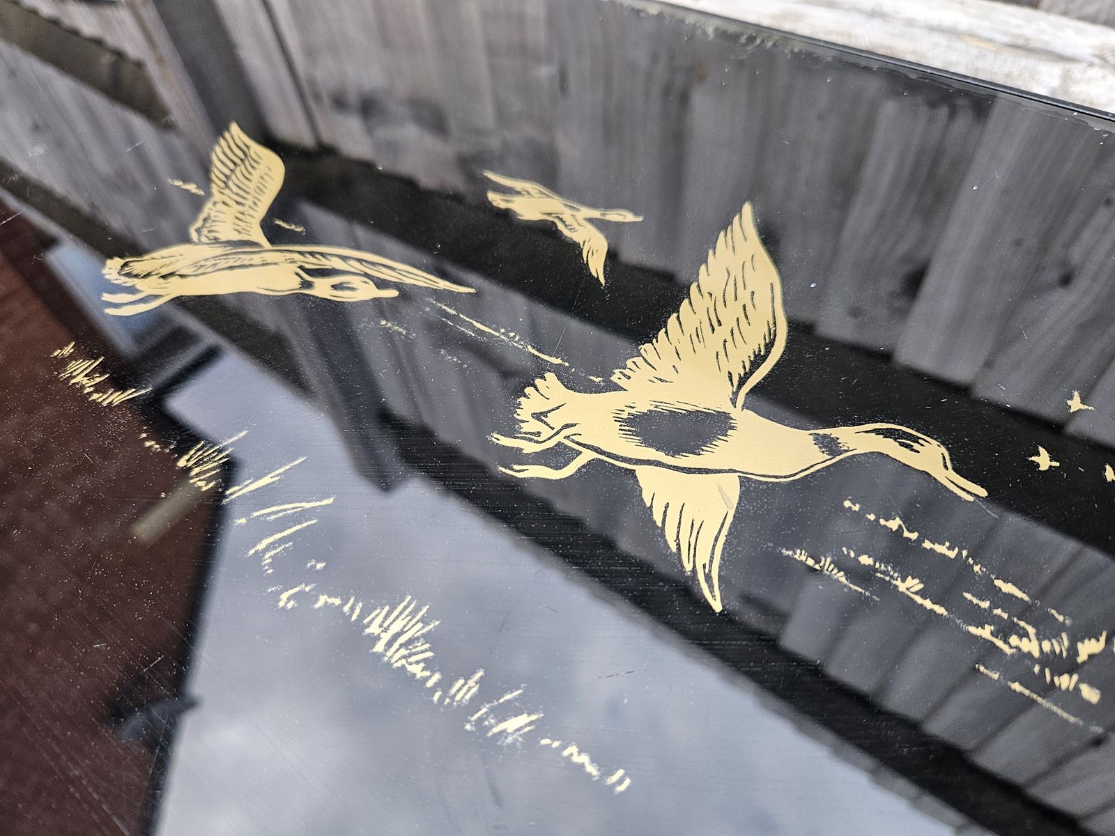 photo for sale Cast Iron &Black Glass Oriental Side/Coffee Table With Gold Bird Detail
