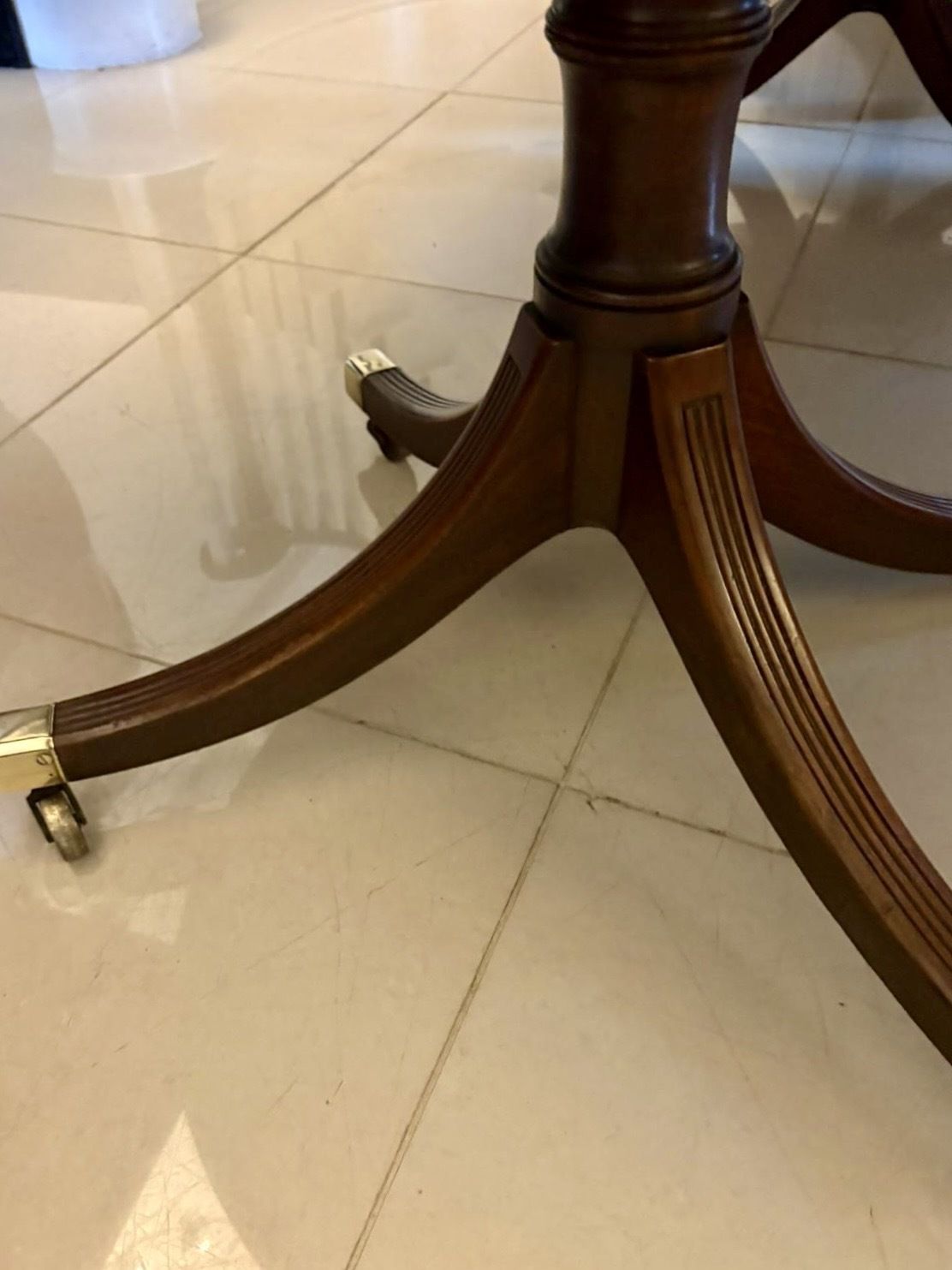 photo furniture Antique Mahogany Triple Pillar Dining Table 12–14 Seater Extending With Two Leaves