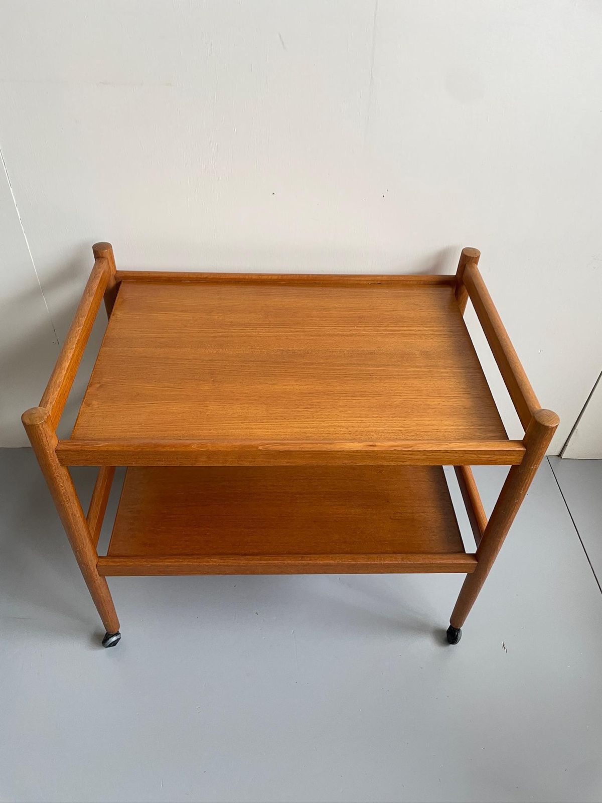 Mid Century Modern Teak Hostess Bar Drinks Trolley With Two Shelves photo furniture