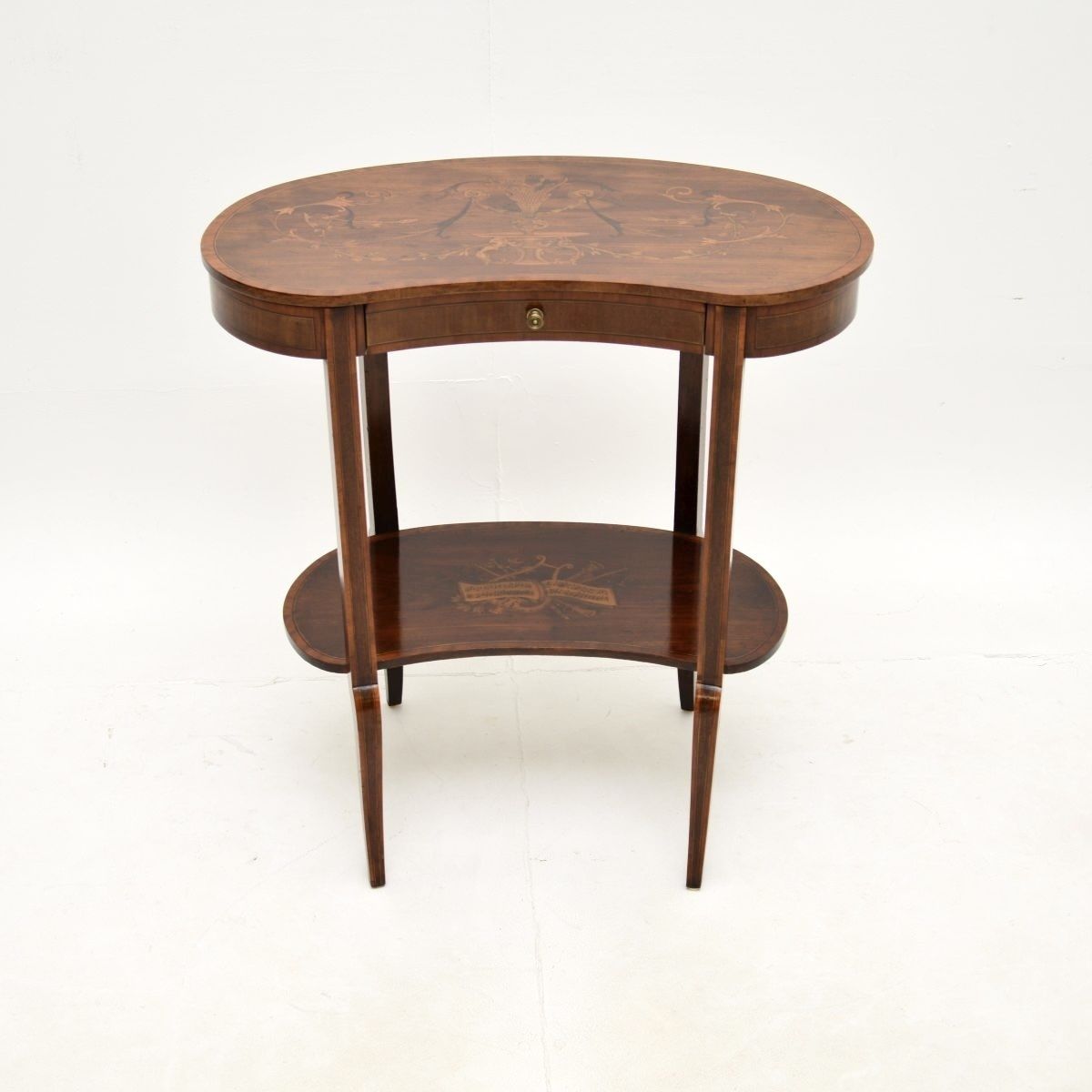Antique Edwardian Inlaid Marquetry Kidney Side Table photo furniture