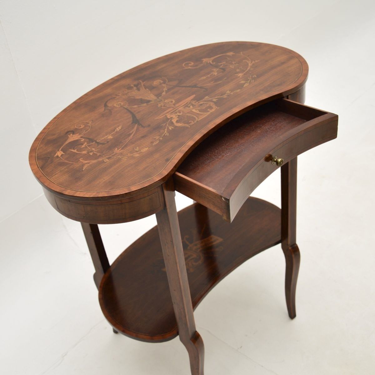 Antique Edwardian Inlaid Marquetry Kidney Side Table photo Furniture
