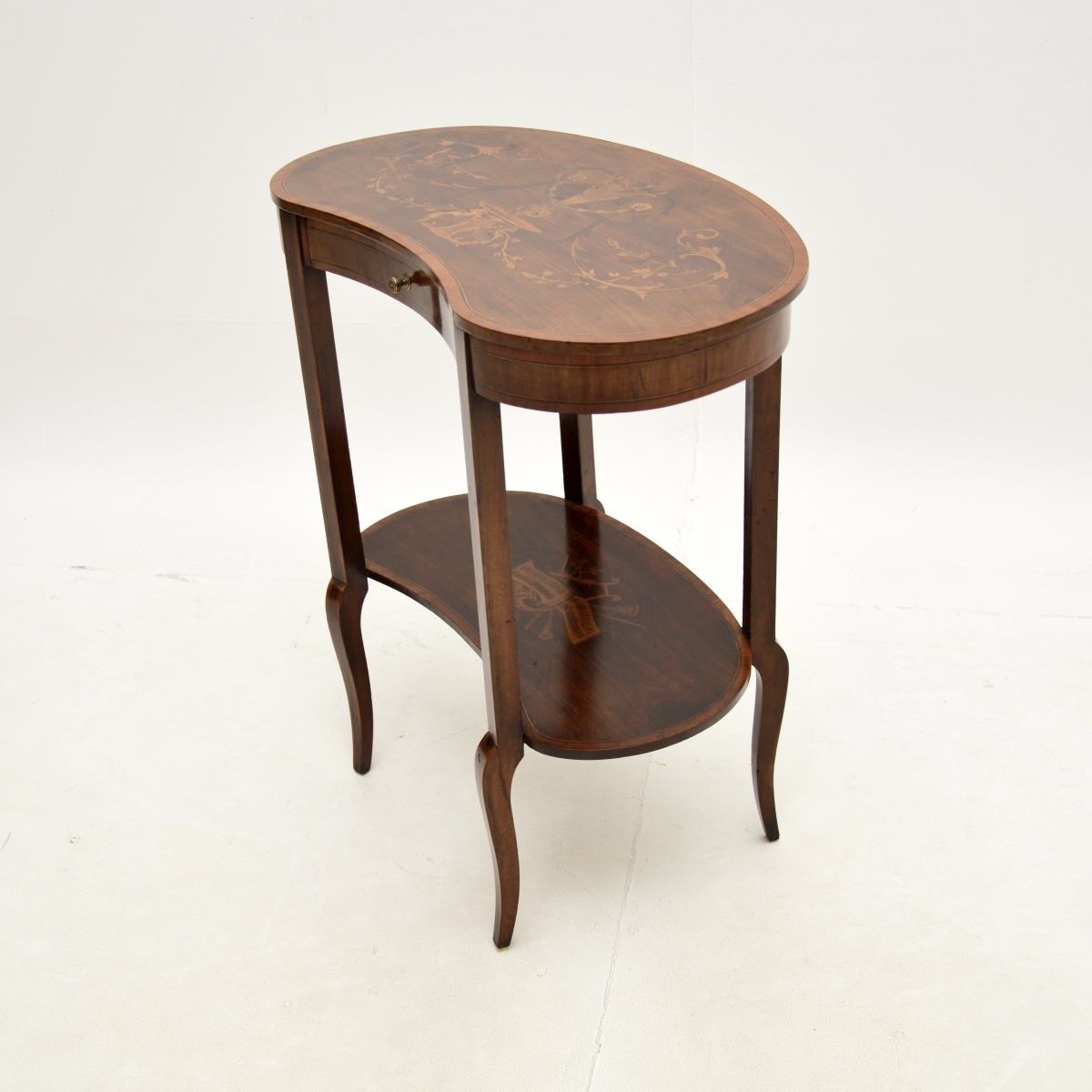 Antique Edwardian Inlaid Marquetry Kidney Side Table photo 774.0