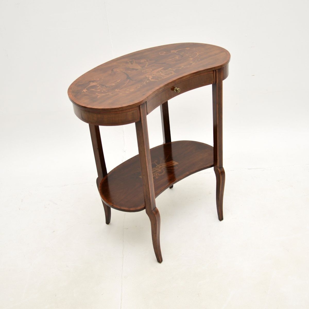 Antique Edwardian Inlaid Marquetry Kidney Side Table photo vinterior