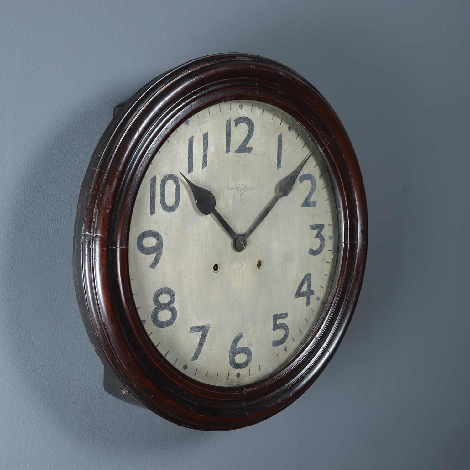 Large Antique Japanese 20" Mahogany Trademark Railway Station / School Wall Clock (Chiming / Striking) photo vintage