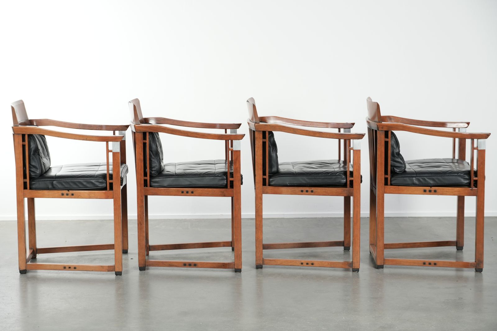 Luxury Black Leather Set Of 4 Art Deco Design Dining Chairs By Schuitema From The Decoforma Series With Armrests photo furniture