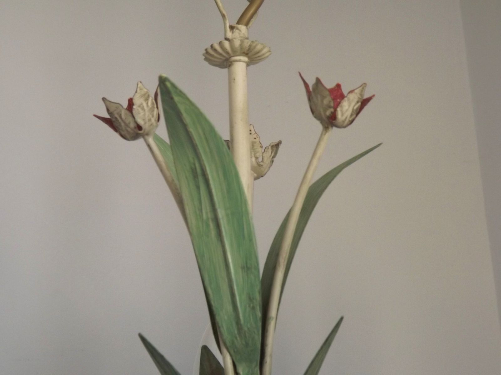 photo furniture 5 Light Vintage Italian Chandelier, Mathias Toleware Bouquet, Pink Flowers