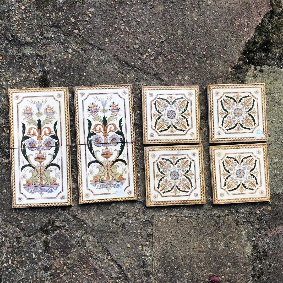 12 Antique Ceramic Fireplace Tiles With Swags And Urn Design C.1900 photo vintage