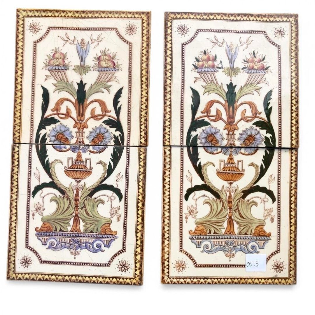 12 Antique Ceramic Fireplace Tiles With Swags And Urn Design C.1900