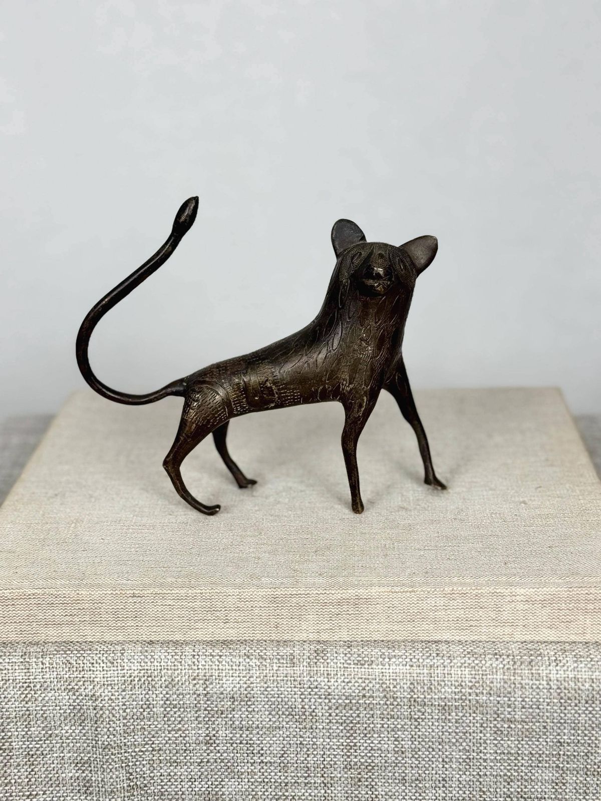 Vintage African Benin Bronze Leopard Sculpture | West African Sculpture | African Bronze Figure photo furniture
