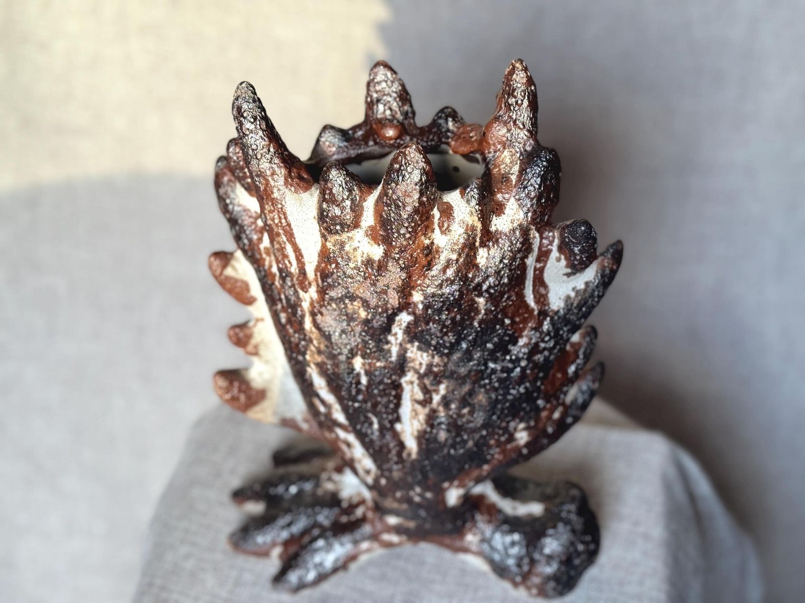 Vintage Studio Pottery Sculpture | Brutalist Lava Glaze | Abstract Form | Wabi Sabi Art Piece photo for sale