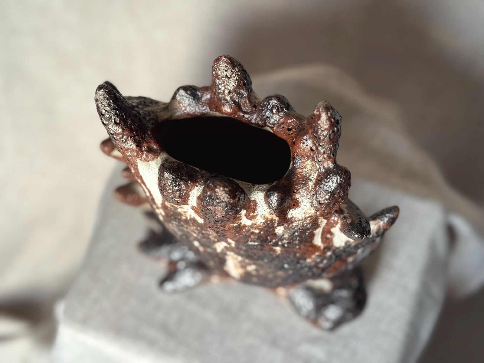 Vintage Studio Pottery Sculpture | Brutalist Lava Glaze | Abstract Form | Wabi Sabi Art Piece photo Art