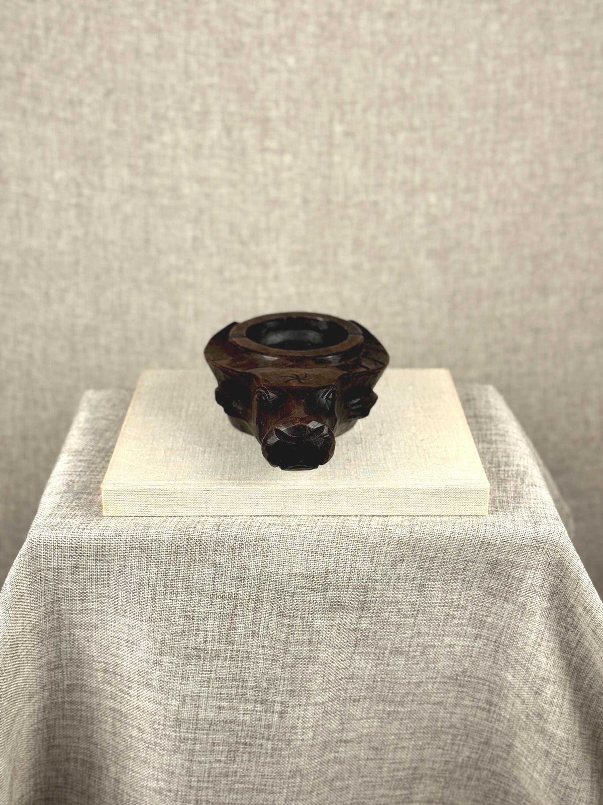 Vintage Carved Wood Bull Ashtray | Mid Century Modern Catchall photo 65.0