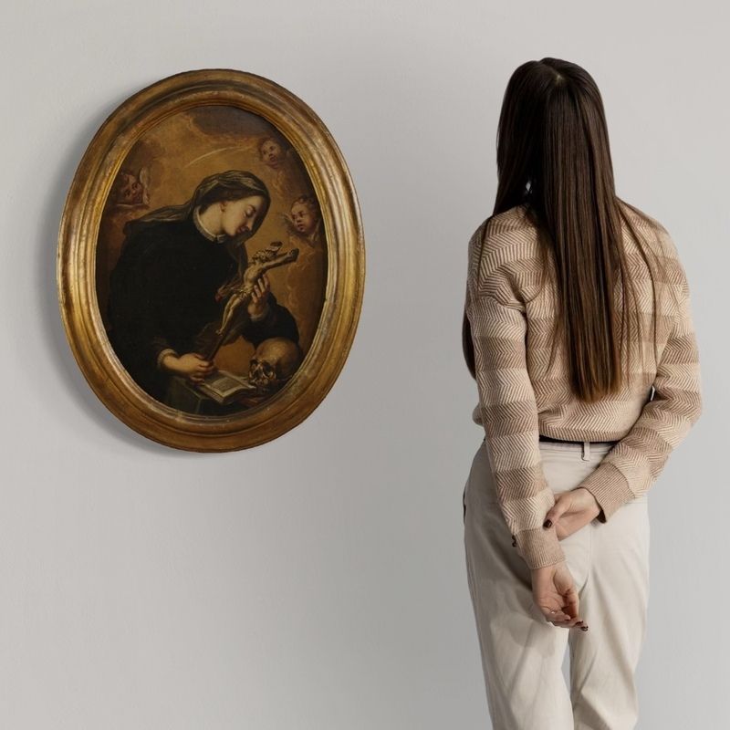 Antique Oval Painting Of Saint Catherine Of Genoa From The 17th Century photo furniture