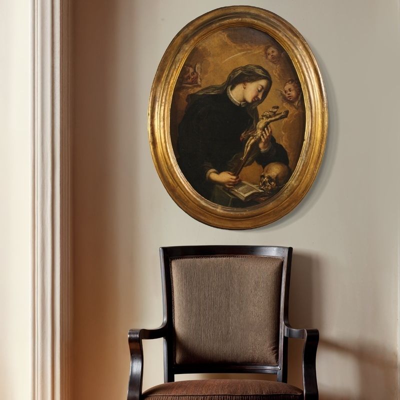 Antique Oval Painting Of Saint Catherine Of Genoa From The 17th Century photo vintage