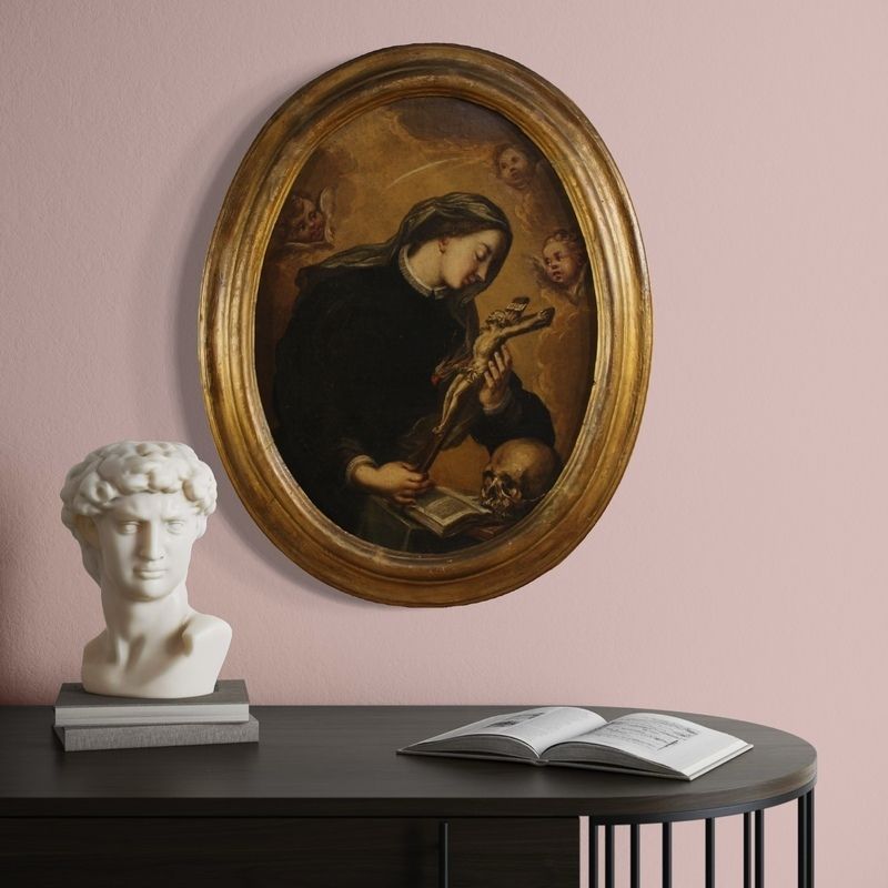 photo for sale Antique Oval Painting Of Saint Catherine Of Genoa From The 17th Century
