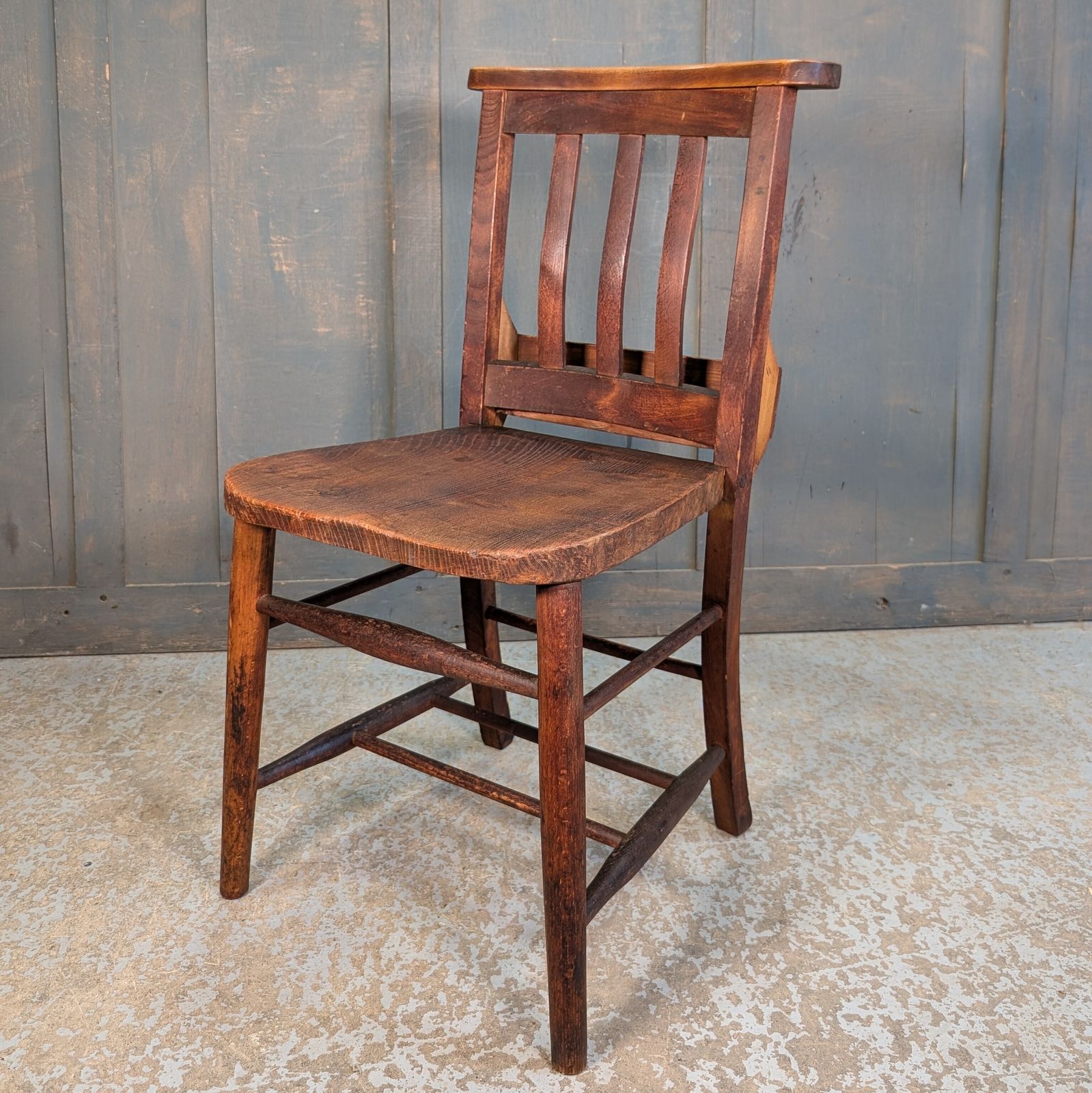 1920’s Vintage Medium To Dark Colour Slat Back Church Chapel Chairs