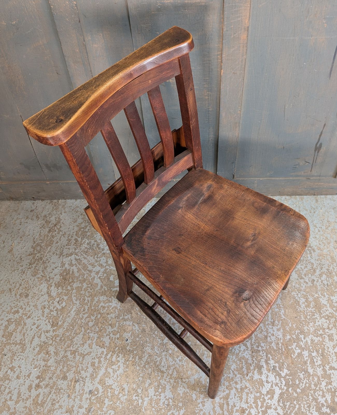 1920’s Vintage Medium To Dark Colour Slat Back Church Chapel Chairs photo vinterior