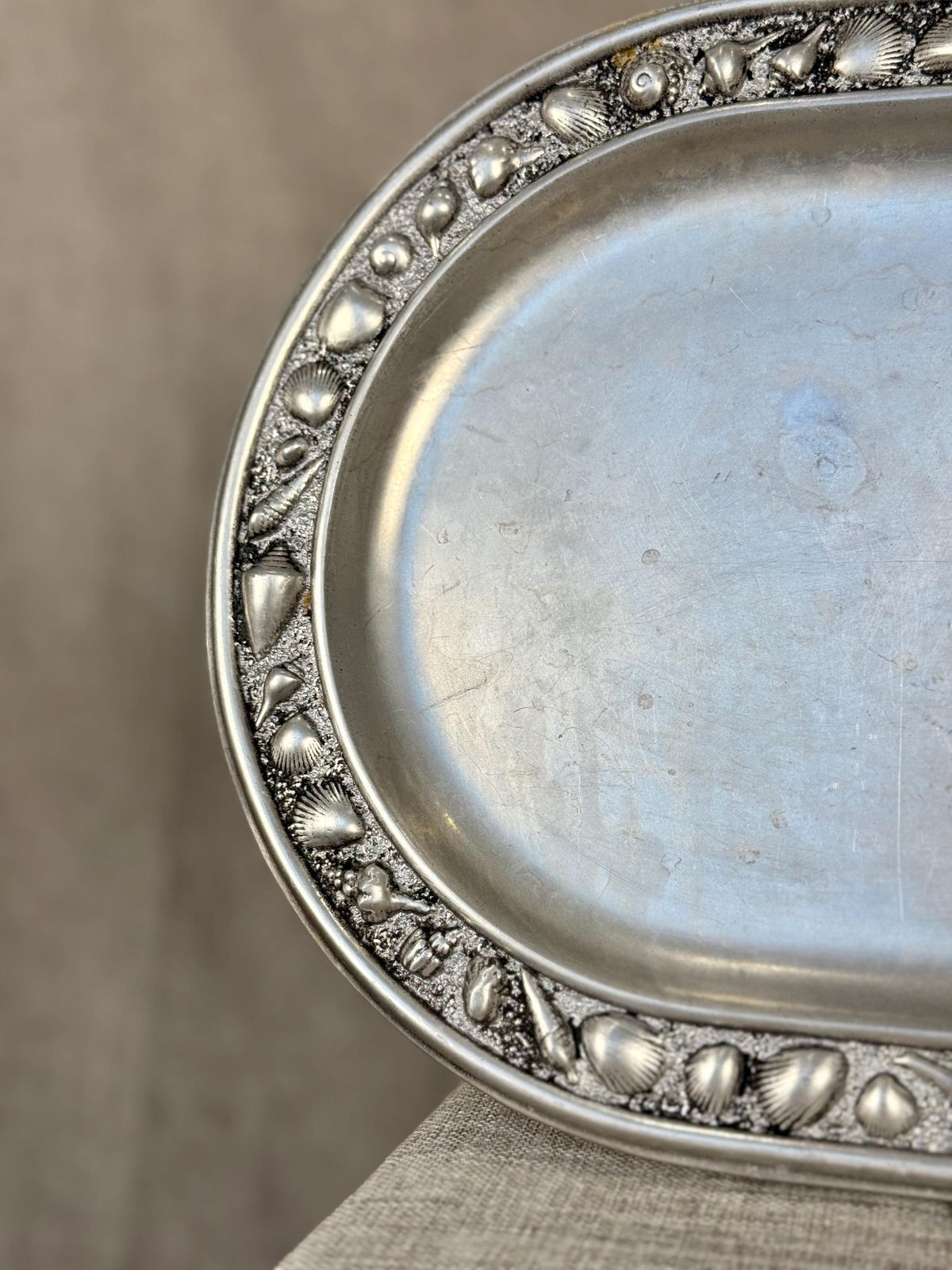 Vintage Pewter Tray | Oval Pewter Dish With Shell Rim | Wilton Armetale Tray | Coastal Decorative Tray photo Home Decor