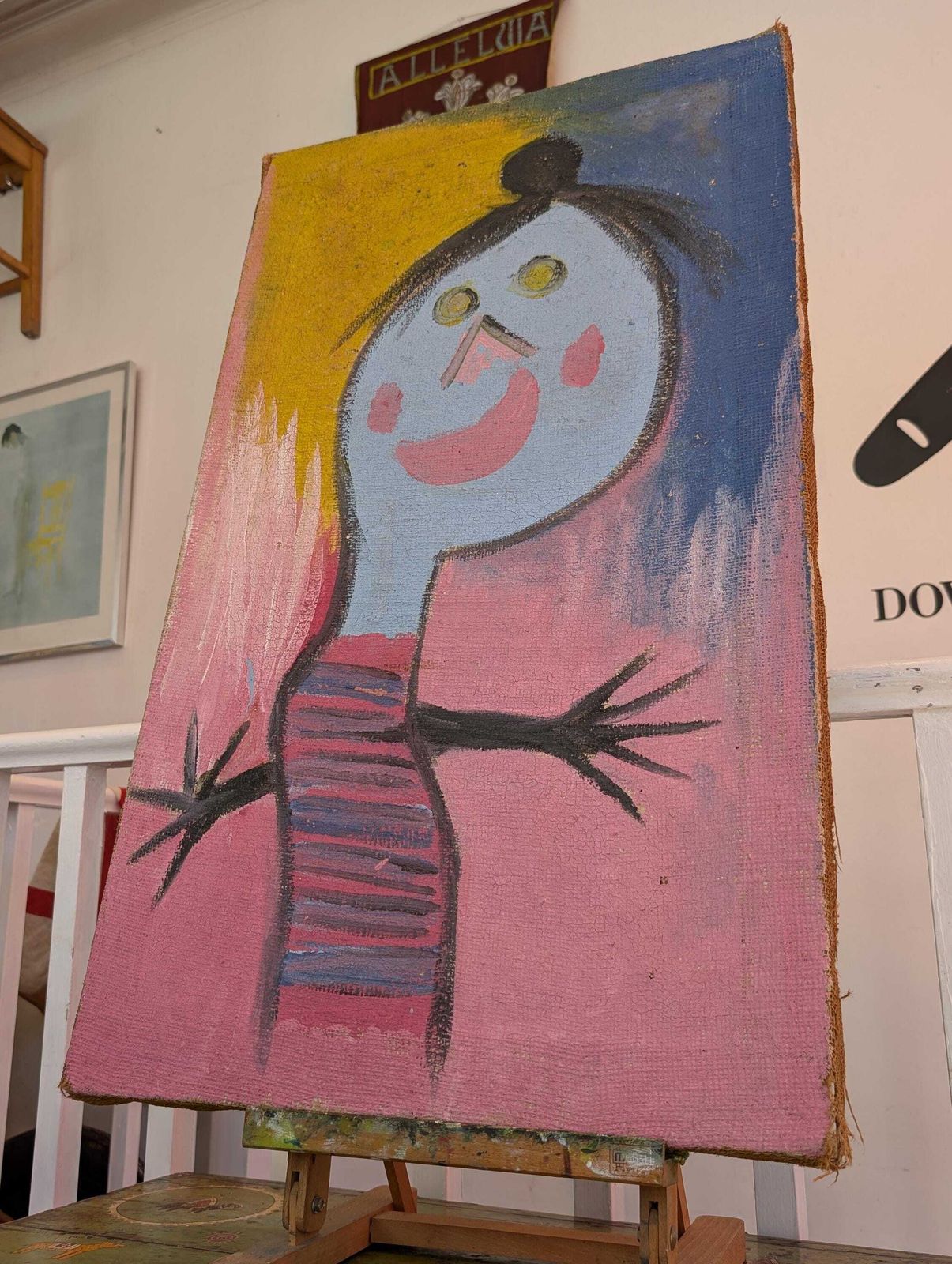 1970s American Outsider Folk Art Painting On Hessian Board.