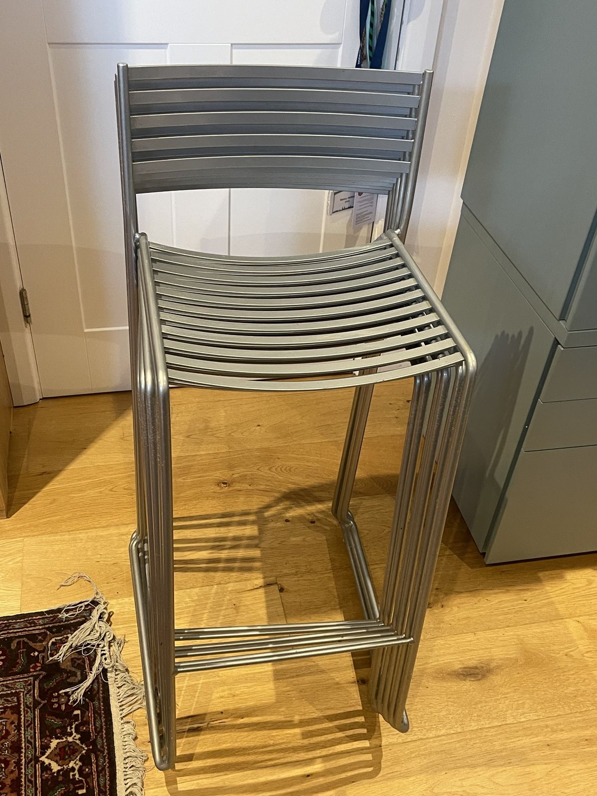 photo furniture Stylish Italian Brushed Steel Stacking Cocktail Chairs Set Of Six