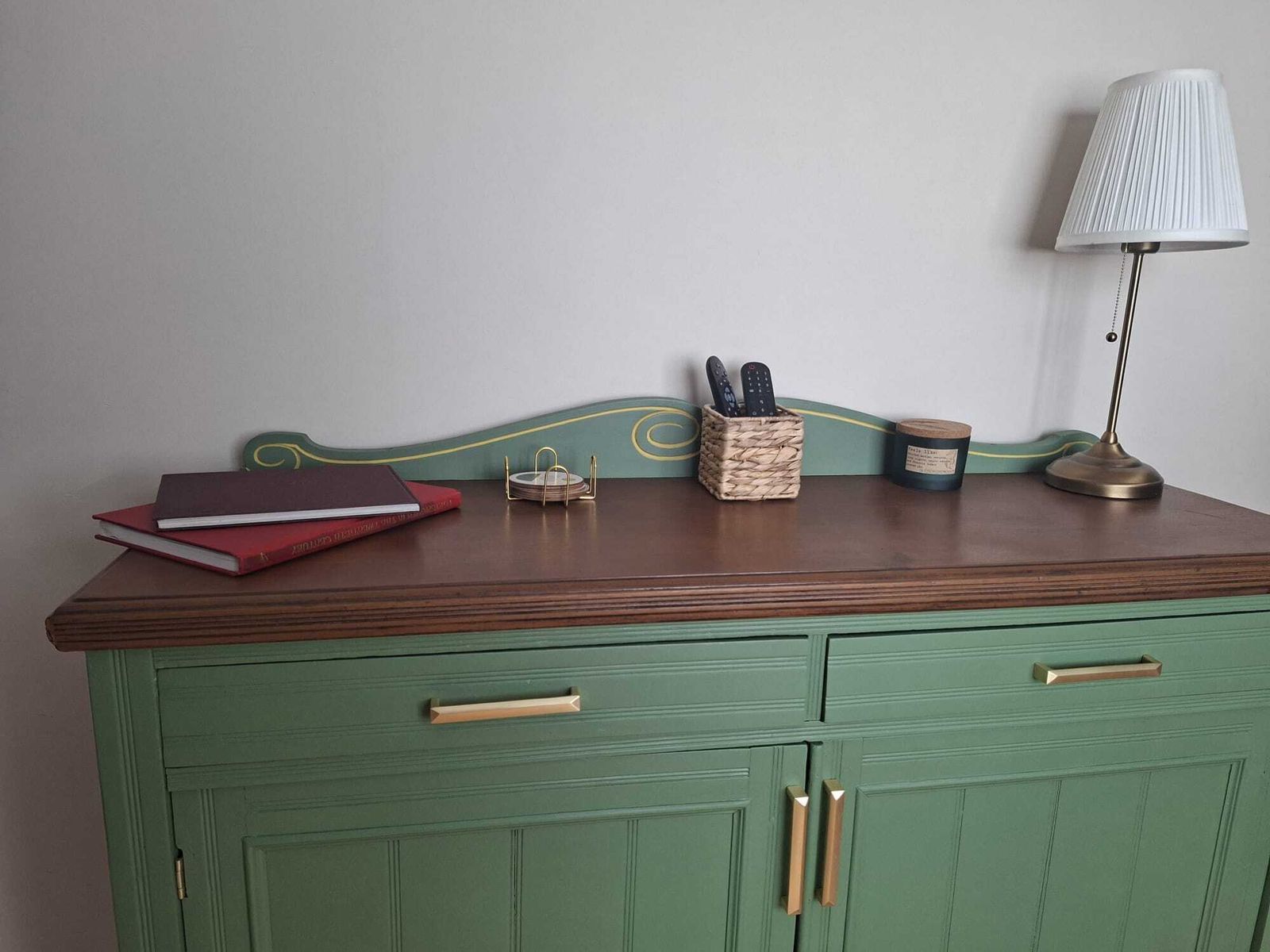 Artisan Sage Green Sideboard | Solid Wood & Brushed Brass | Fully Refined Interiortop & Brass Handles photo buy