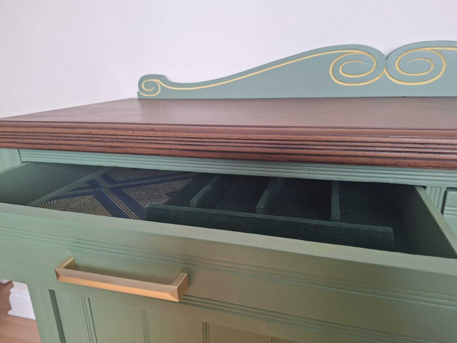 400.0 Artisan Sage Green Sideboard | Solid Wood & Brushed Brass | Fully Refined Interiortop & Brass Handles photo