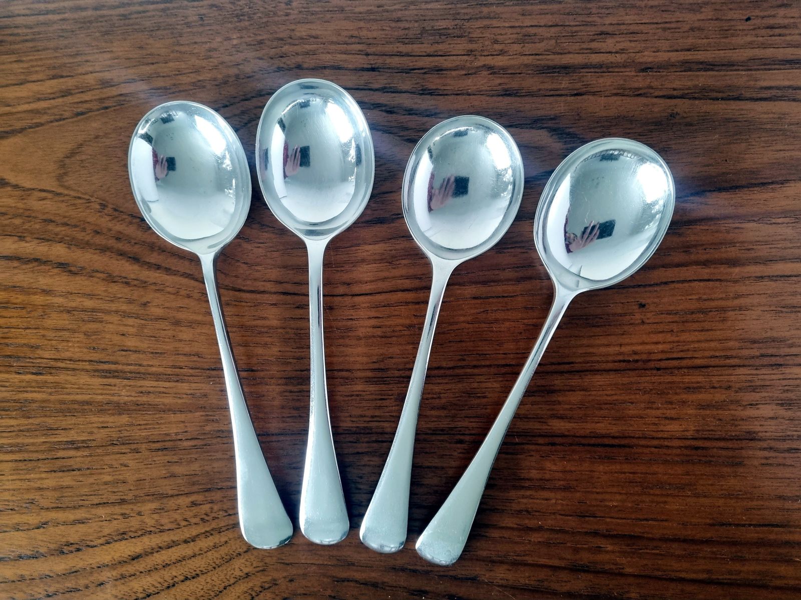 photo vintage Vintage Silverplate Soup Spoons Set, Mismatched Epns Flatware, Sheffield