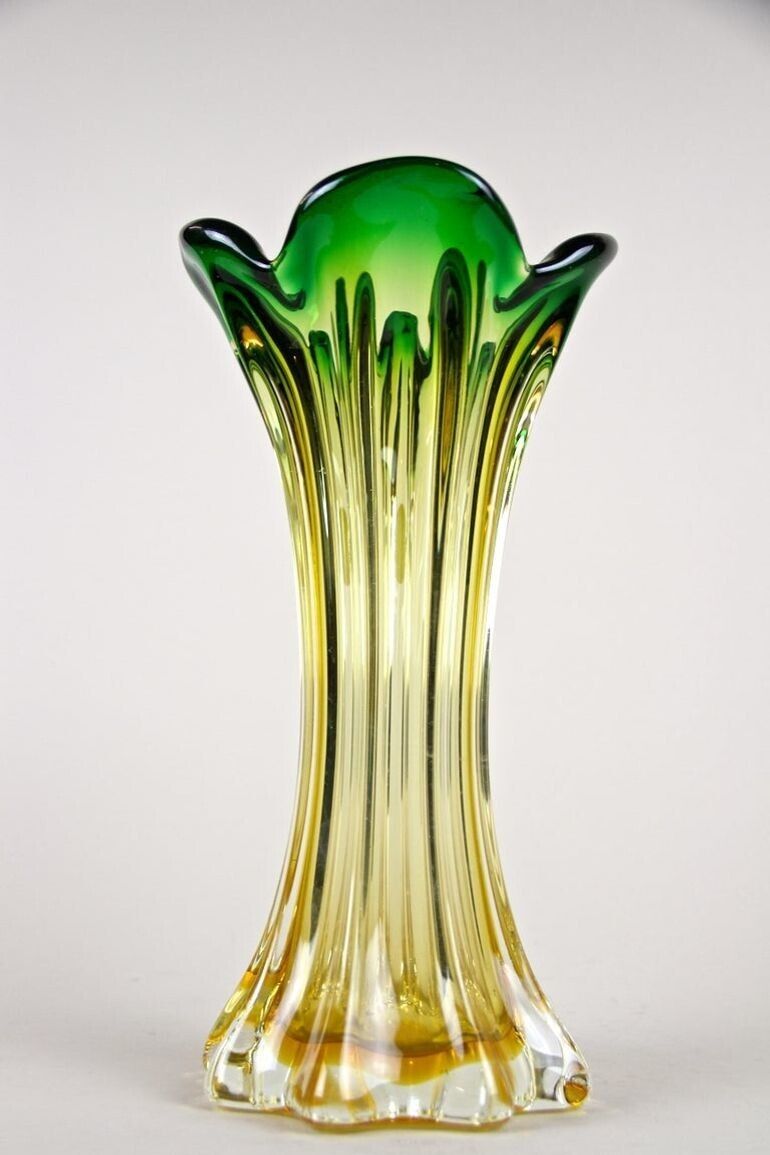 photo for sale 20th Century Murano Glass Vase Mid Century   Green/ Yellow, It Circa 1960/70