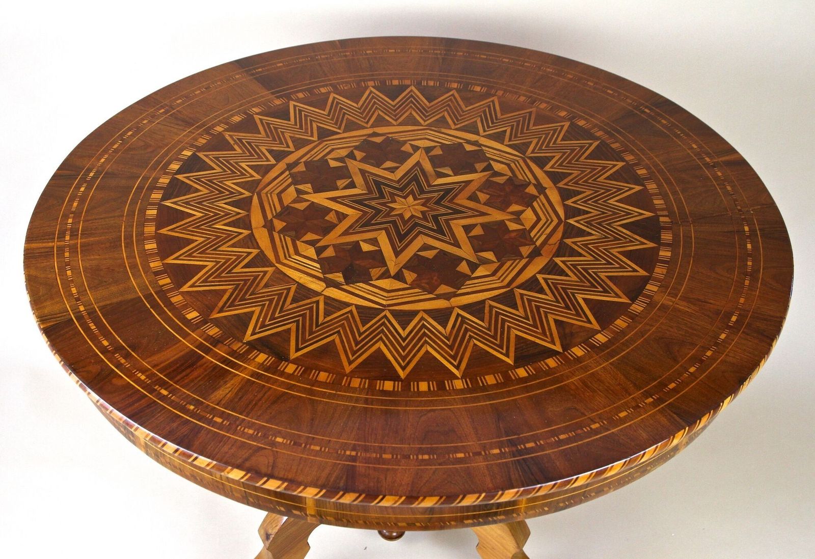 photo for sale 19th Century Biedermeier Round Coffee Table With Marquetry Works, At Ca. 1860
