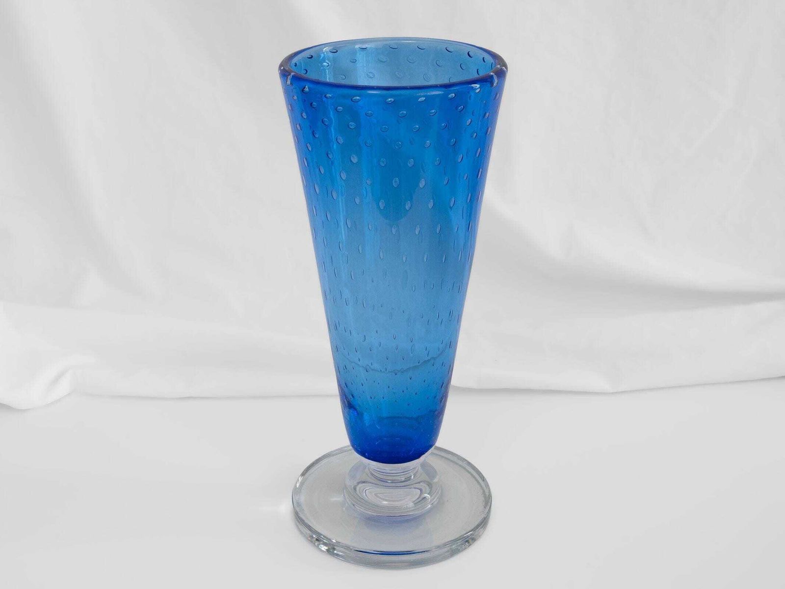 Whitefriars Blue Controlled Bubble Art Glass Vase – Mid Century English Decor photo furniture