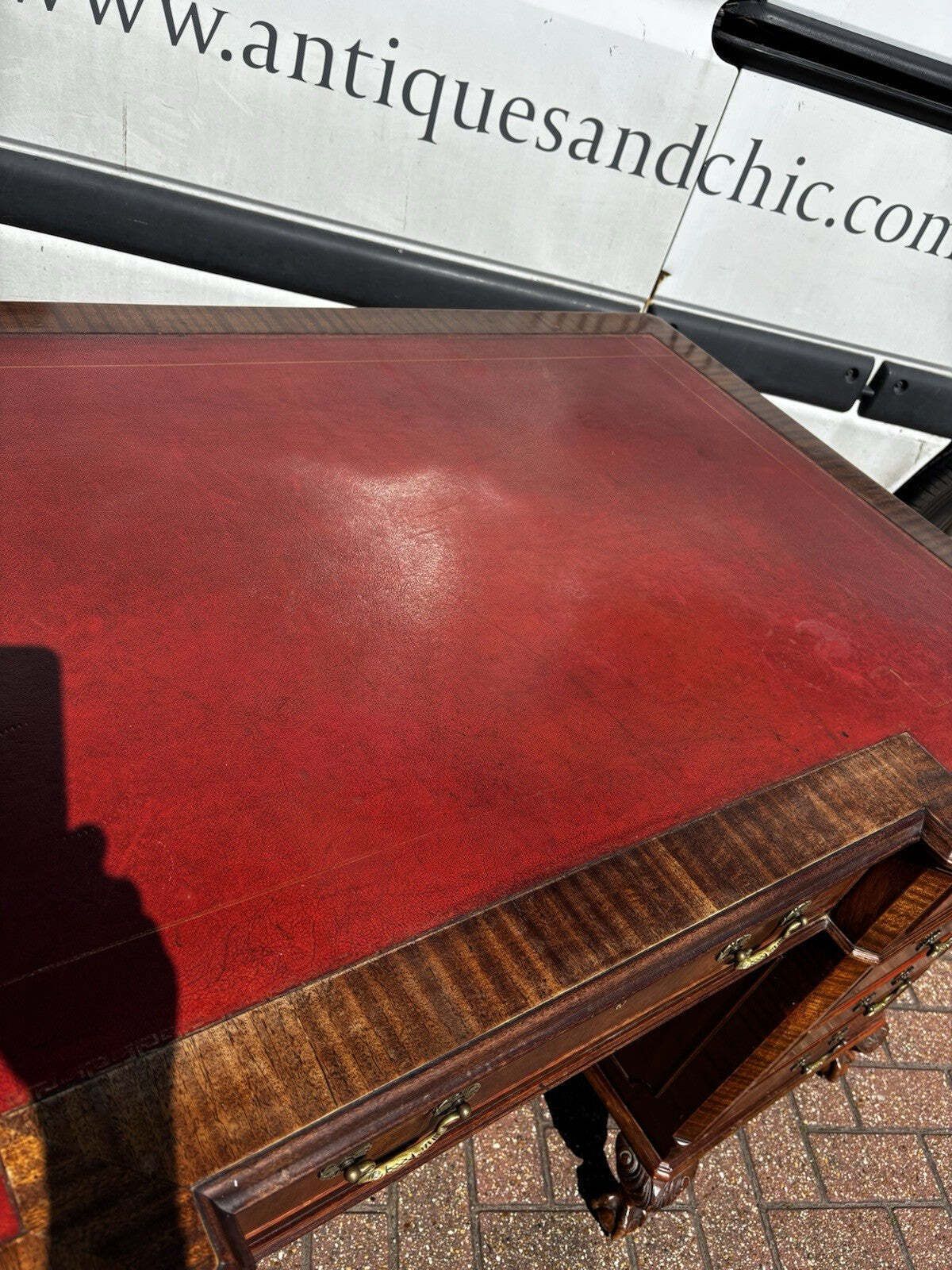 photo buy Large Mahogany Twin Pedestal Desk, Splits Into 3 Pieces For Easy Transportation