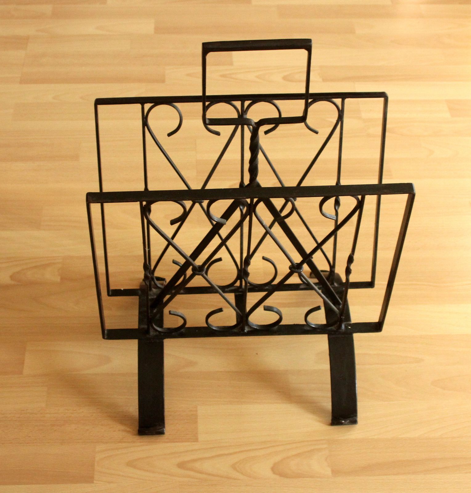 Handmade Mid Century Wrought Iron Magazine Rack   Vintage