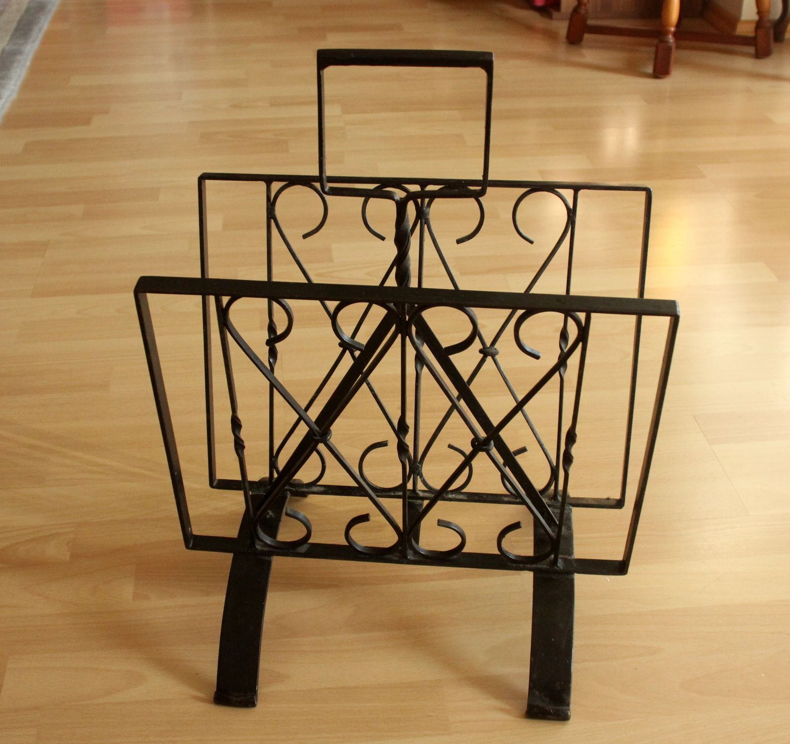 Handmade Mid Century Wrought Iron Magazine Rack   Vintage photo Home Decor