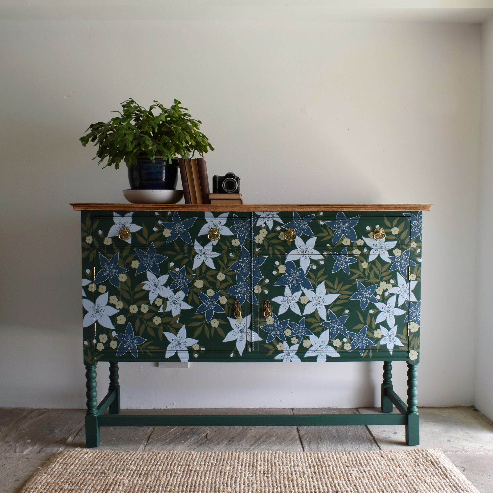 Hand Painted 'Hellebore' Oak Sideboard photo furniture