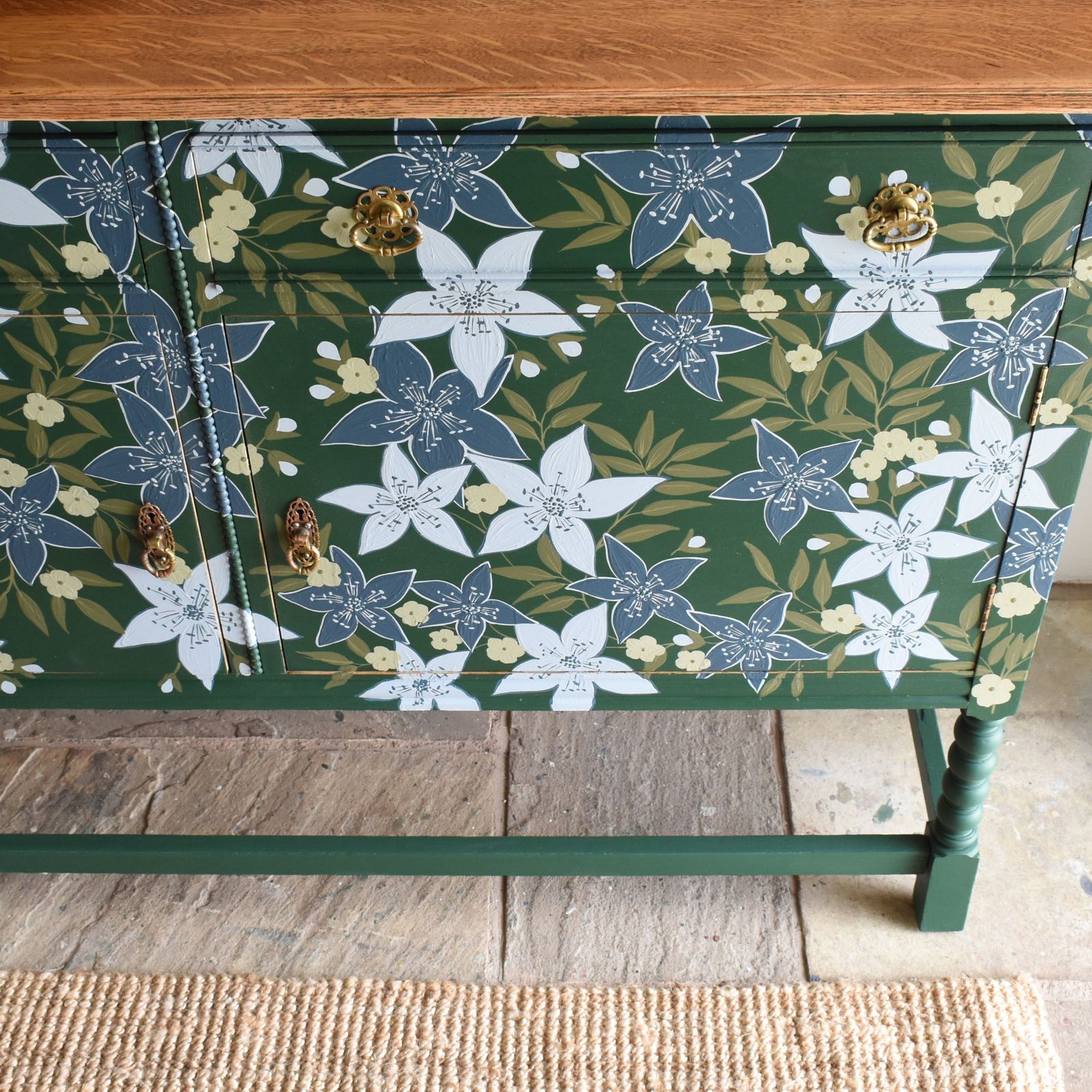 Hand Painted 'Hellebore' Oak Sideboard photo vinterior
